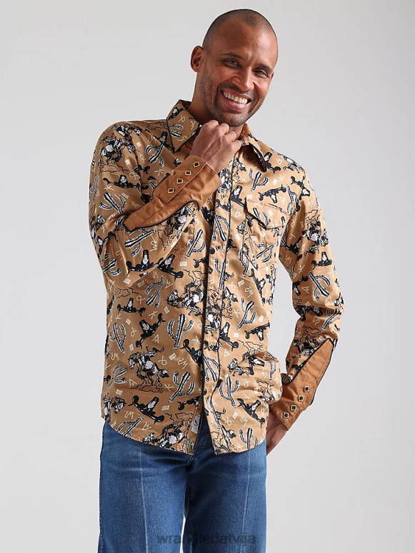 azul zils 20 reižu konkurētspējīgs moderna komforta krekls ar garām piedurknēm rietumu apdruku vīriešiem apģērbs Wrangler BFNTB481